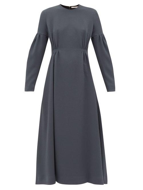 Matchesfashion.com Emilia Wickstead - Cerise Balloon-sleeve Pebbled-crepe Dress - Womens - Dark Grey