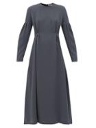 Matchesfashion.com Emilia Wickstead - Cerise Balloon-sleeve Pebbled-crepe Dress - Womens - Dark Grey