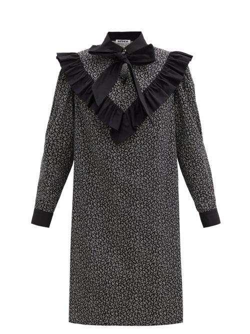 Matchesfashion.com Batsheva - Tie-neck Floral-print Cotton Dress - Womens - Black