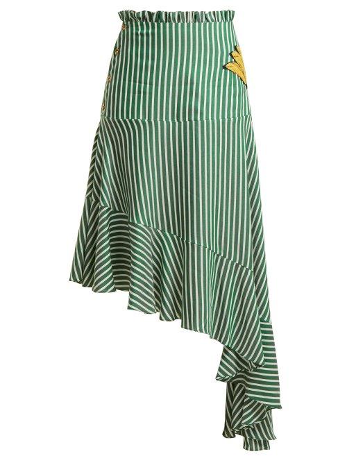 Matchesfashion.com Adriana Degreas - Striped Asymmetric Skirt - Womens - Green Stripe