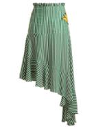 Matchesfashion.com Adriana Degreas - Striped Asymmetric Skirt - Womens - Green Stripe