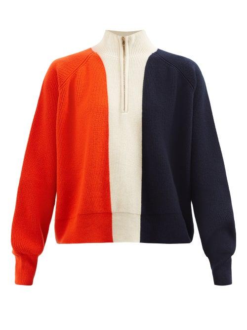 Colville - Sandwich Striped Ribbed Wool Half-zip Sweater - Womens - Multi