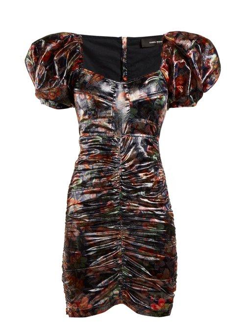 Matchesfashion.com Isabel Marant - Oxalis Floral Print Puff Sleeved Dress - Womens - Navy Multi
