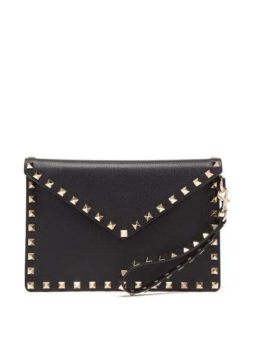 Matchesfashion.com Valentino Garavani - Rockstud Leather Wristlet Pouch - Womens - Black