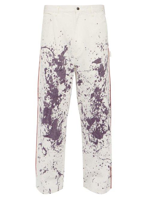 Matchesfashion.com Needles - Paint Splatter High Rise Cotton Blend Jeans - Mens - White
