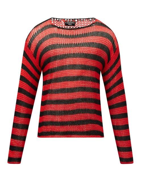 Matchesfashion.com Raf Simons - Ss97 Striped Open-knit Cotton Sweater - Mens - Black Red