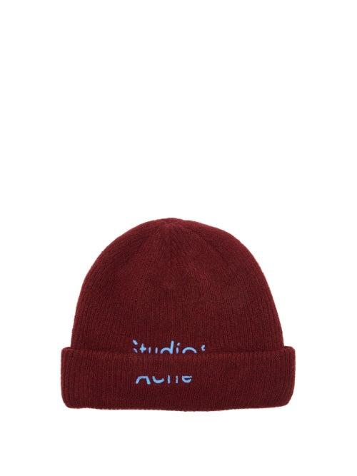 Matchesfashion.com Acne Studios - Kreed Logo Embroidered Wool Blend Beanie - Womens - Burgundy