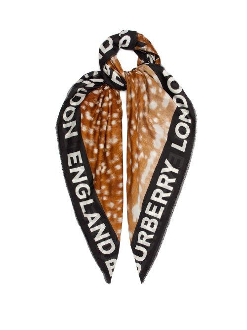 Matchesfashion.com Burberry - Deer Print Cotton Blend Scarf - Mens - Brown