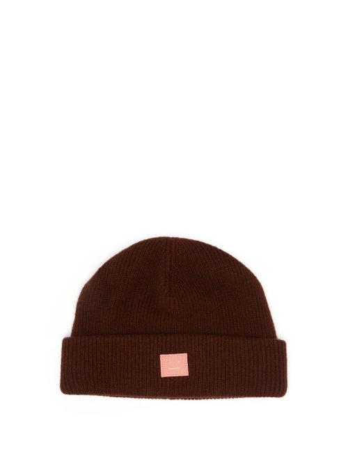 Acne Studios - Kansy Face Wool Beanie Hat - Mens - Dark Brown