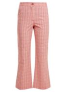 Matchesfashion.com Stella Jean - Checked Cotton Blend Flared Trousers - Womens - Red