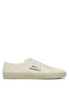Matchesfashion.com Saint Laurent - Court Logo-embroidered Distressed Canvas Trainers - Womens - Cream