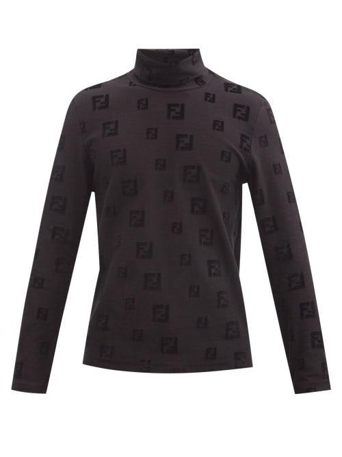 Matchesfashion.com Fendi - Ff-logo Cotton Roll-neck Top - Mens - Black
