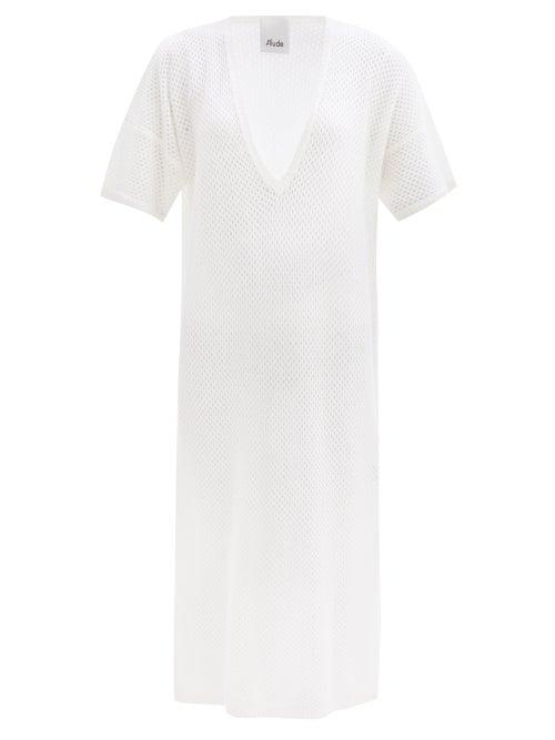 Allude - Plunge-neck Cashmere-mesh Cover-up Dress - Womens - White