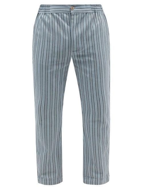 P. Le Moult - Striped Herringbone-cotton Pyjama Trousers - Mens - Blue Stripe