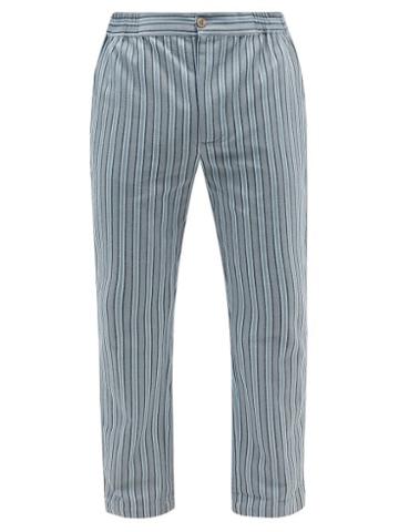 P. Le Moult - Striped Herringbone-cotton Pyjama Trousers - Mens - Blue Stripe