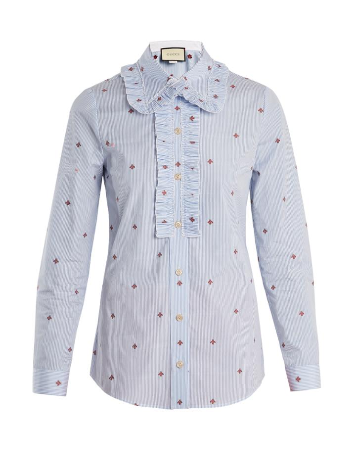 Gucci Bee Fil Coup Striped Cotton Shirt