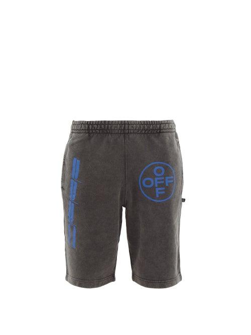 Matchesfashion.com Off-white - Hardcore Caravaggio Logo Print Cotton Shorts - Mens - Black Blue