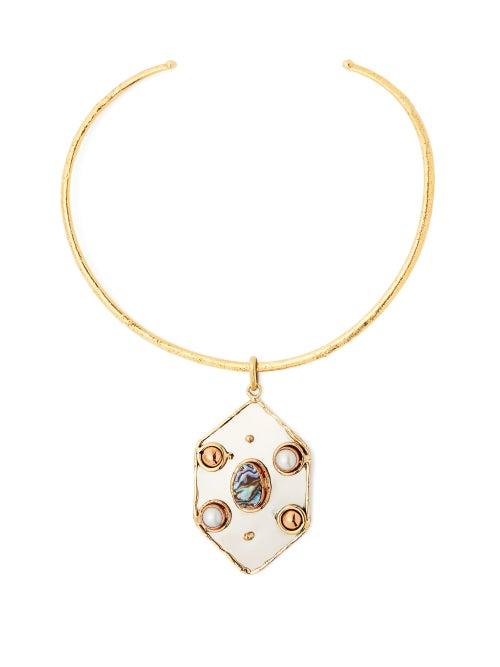 Matchesfashion.com Sylvia Toledano - Abalone And Pearl Embellished Choker - Womens - Blue