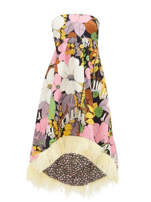 Matchesfashion.com La Doublej - La Scala Dip-hem Floral-print Cotton-blend Dress - Womens - Yellow Multi