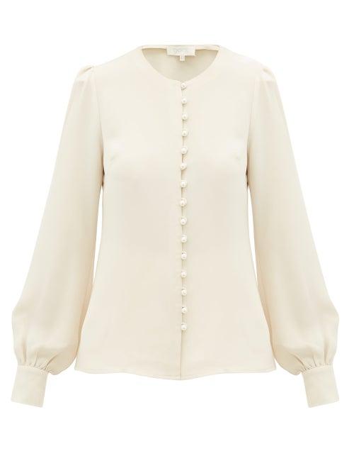Matchesfashion.com Goat - Jude Faux-pearl Button Silk Blouse - Womens - Light Pink