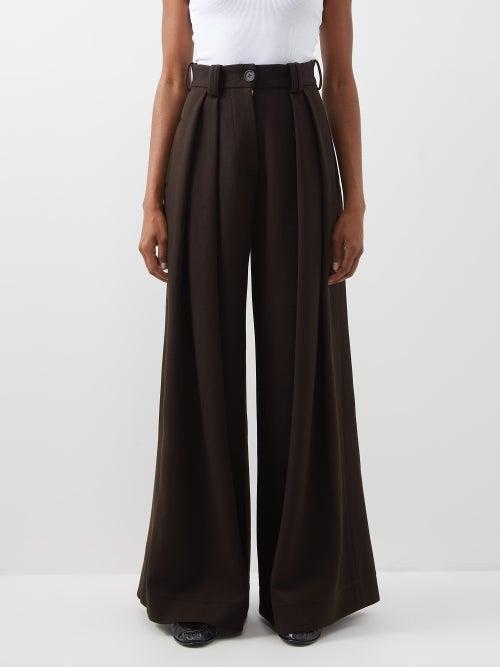 S.s. Daley - Sackville Wool-blend Twill Wide-leg Trousers - Womens - Dark Brown