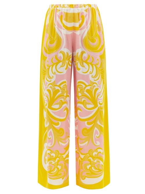 Ladies Beachwear Emilio Pucci - Albizia-print Silk Palazzo Trousers - Womens - Yellow