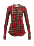 Molly Goddard - Soha Ruffled-hem Tartan-print Mesh Cardigan - Womens - Red Multi