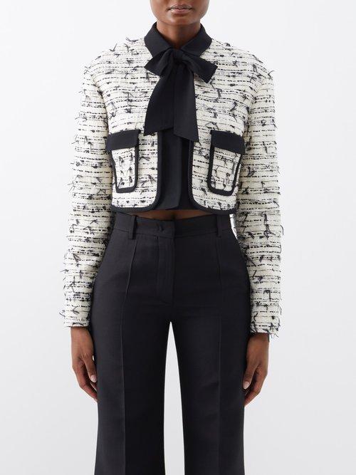 Giambattista Valli - Neck-tie Cotton-blend Boucl Jacket - Womens - Black White