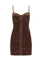 Dolce & Gabbana - Lace-up Corset Satin Mini Dress - Womens - Dark Brown