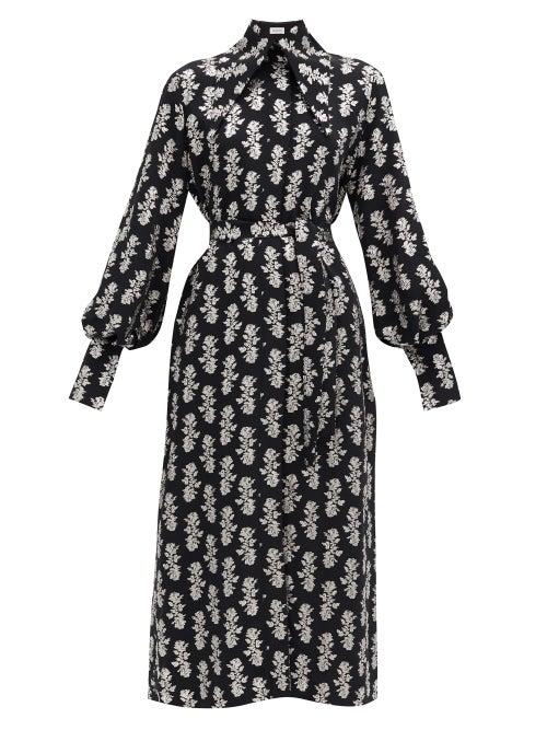 Matchesfashion.com 16arlington - Namika Puritan-collar Fil-coup Crepe Shirt Dress - Womens - Black Print