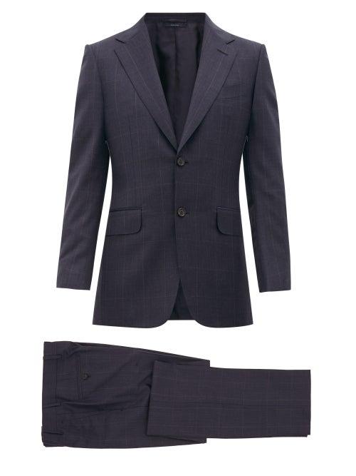Matchesfashion.com Dunhill - Glen-check Wool Two-piece Suit - Mens - Blue