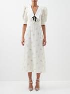 Alessandra Rich - Floral Silk-jacquard Midi Dress - Womens - Cream