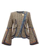 Matchesfashion.com Peter Pilotto - Asymmetric Velvet Trim Tweed Jacket - Womens - Navy Multi