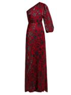 Matchesfashion.com Saloni - Lily Budapest Asymmetric Floral Devor Gown - Womens - Red Multi