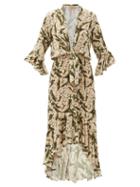 Matchesfashion.com Adriana Degreas - Ruffled Floral-print Crepe Dress - Womens - Green Print