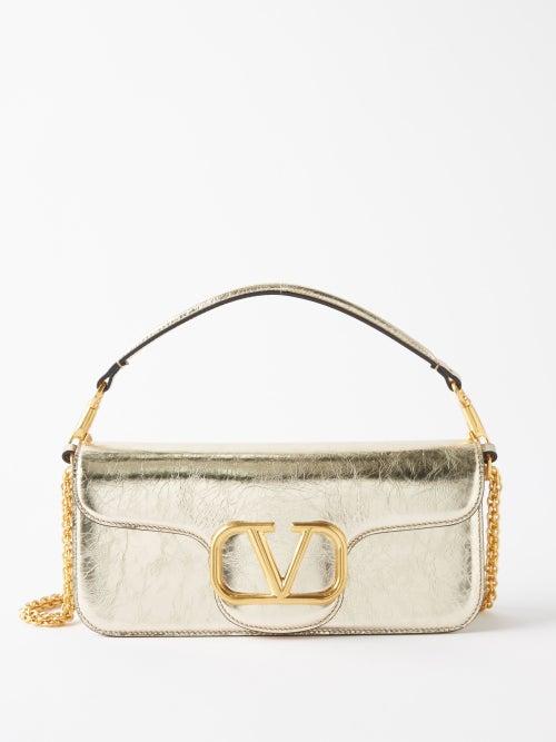 Valentino Garavani - Loc V-logo Leather Shoulder Bag - Womens - Light Gold