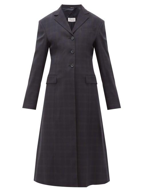Matchesfashion.com Maison Margiela - Single Breasted Windowpane Check Wool Blend Coat - Womens - Navy Multi