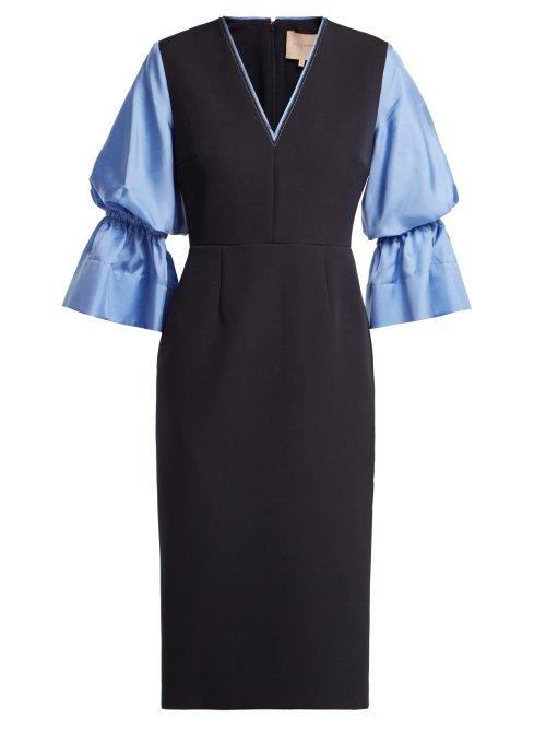Matchesfashion.com Roksanda - Dania Silk Blend Crepe Midi Dress - Womens - Navy Multi