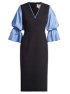 Matchesfashion.com Roksanda - Dania Silk Blend Crepe Midi Dress - Womens - Navy Multi
