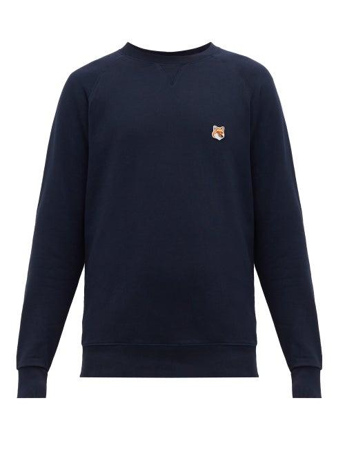 Matchesfashion.com Maison Kitsun - Fox Head-appliqu Cotton Sweatshirt - Mens - Navy