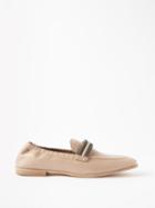 Brunello Cucinelli - Elasticated Bead-embellished Leather Loafers - Womens - Nude