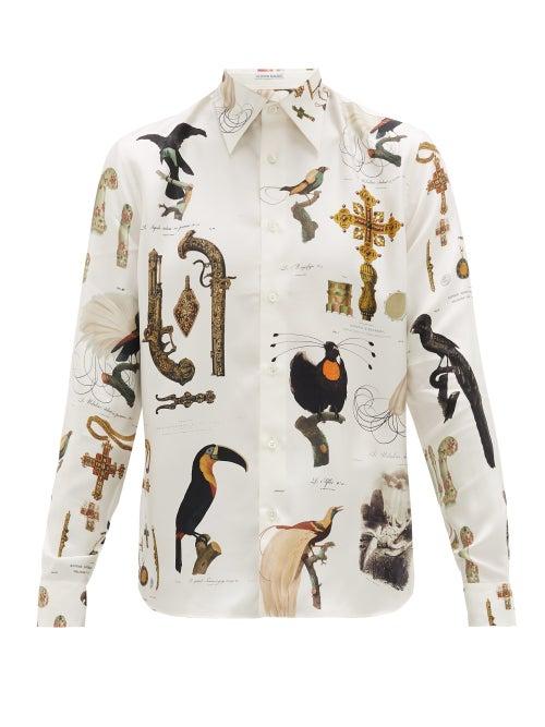 Matchesfashion.com Alister Mackie - Illustrative-print Silk-faille Shirt - Mens - Ivory Multi