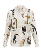 Matchesfashion.com Alister Mackie - Illustrative-print Silk-faille Shirt - Mens - Ivory Multi