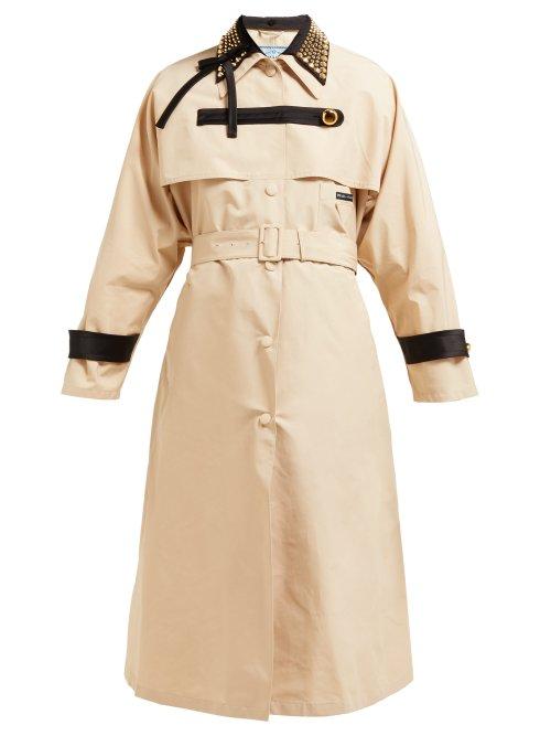 Matchesfashion.com Prada - Stud Embellished Cotton Blend Trench Coat - Womens - Beige Multi