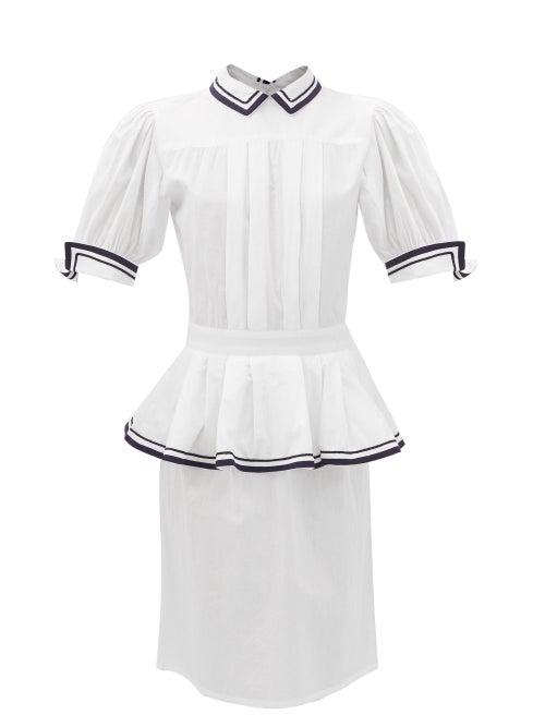 Batsheva - Rilke Peplum-waist Cotton-poplin Dress - Womens - White