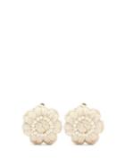 Shrimps - Nancy Knitted Faux-pearl Floral Clip Earrings - Womens - Cream