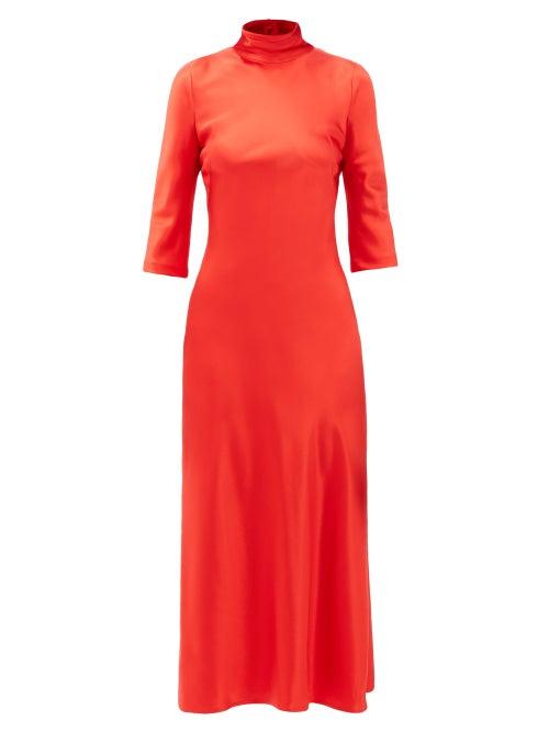 Matchesfashion.com Galvan - Margot High-neck Silk Dress - Womens - Red