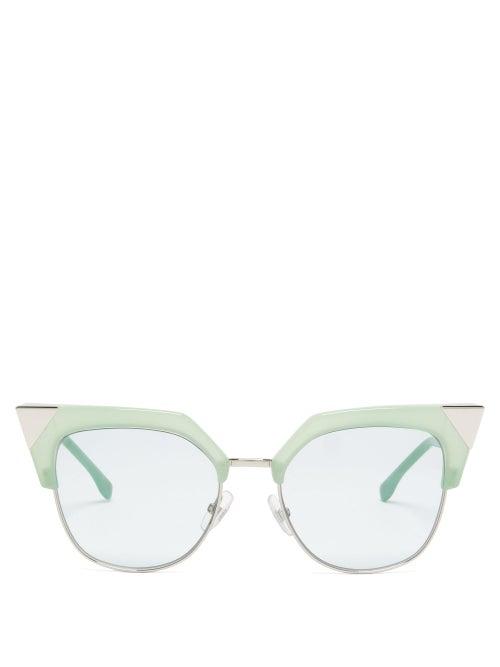 Matchesfashion.com Fendi - Cat Eye Metal And Acetate Sunglasses - Womens - Green Multi