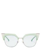 Matchesfashion.com Fendi - Cat Eye Metal And Acetate Sunglasses - Womens - Green Multi