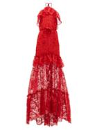 Matchesfashion.com Dundas - Ruffled Halterneck Guipure-lace Gown - Womens - Red